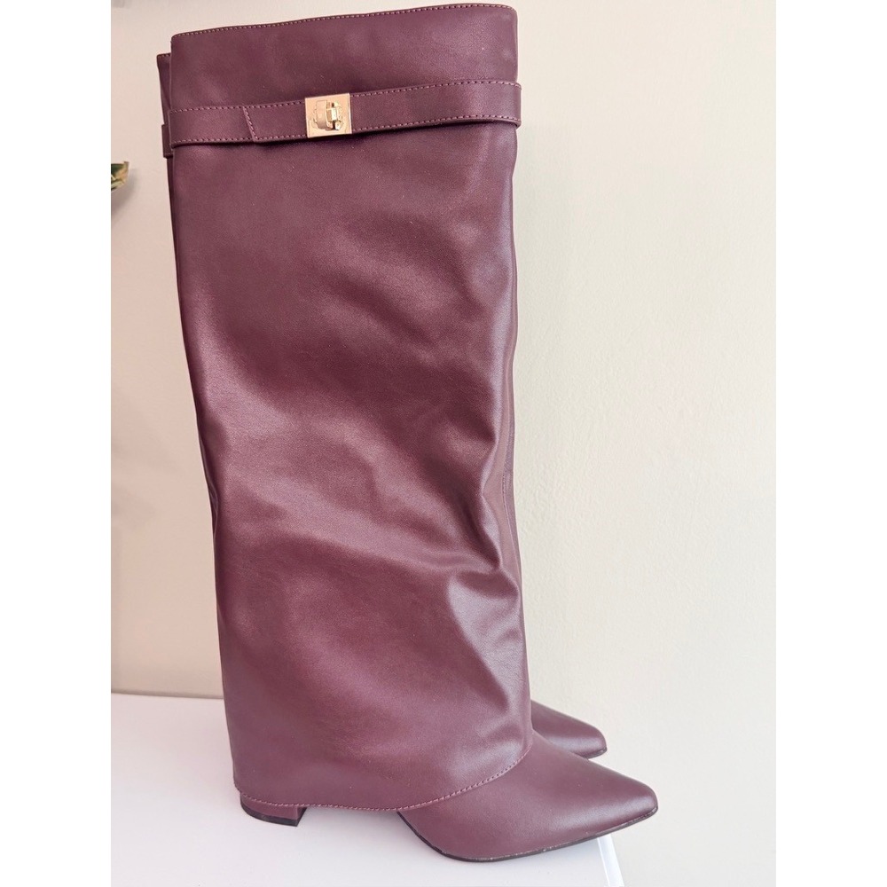 A New Day Tambra Foldover Boots Womens 9 Burgundy Pointed Toe Block Heel NWT